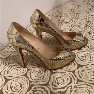 Christian Louboutin Gold Metallic Patchwork Heels.